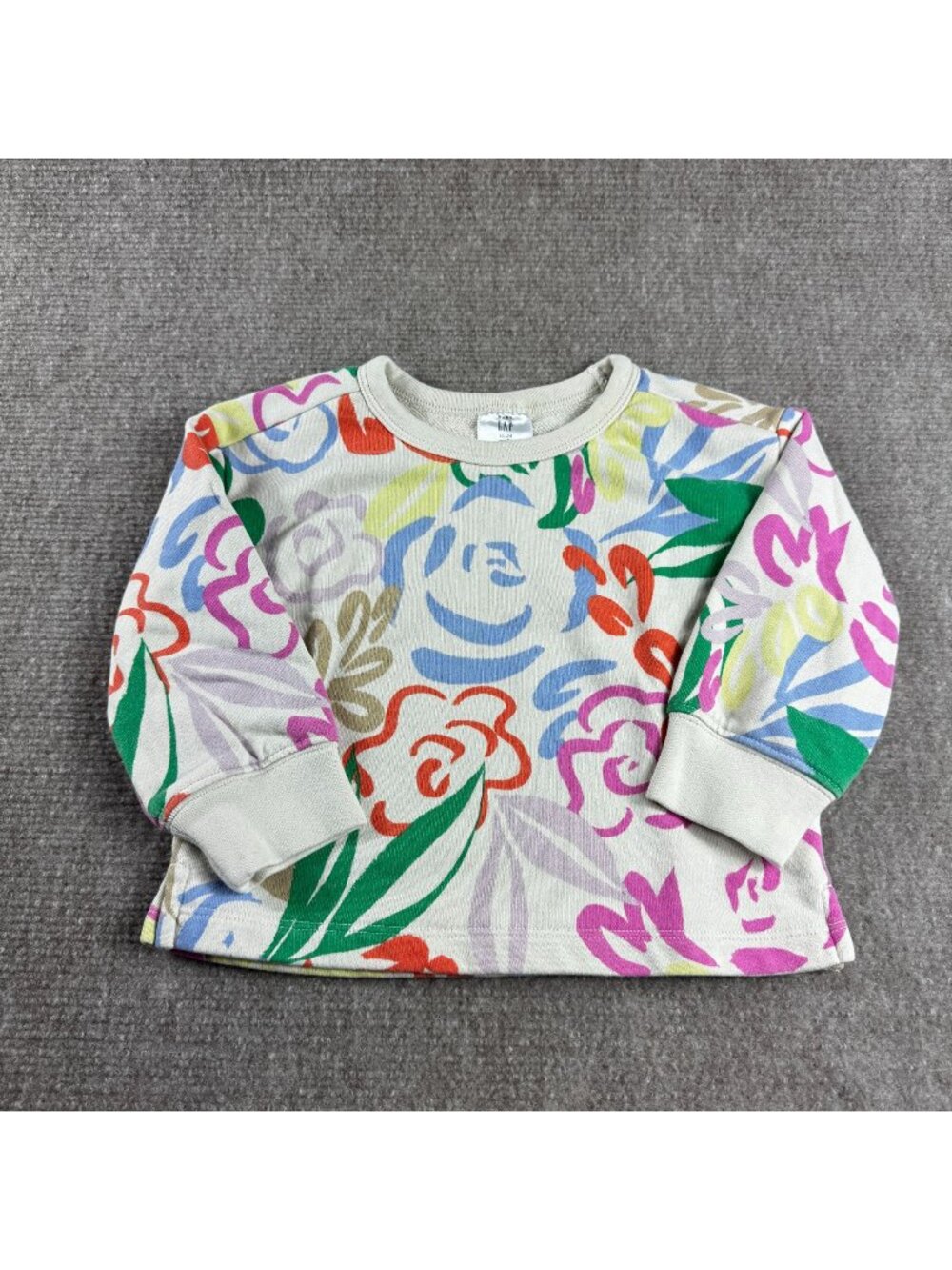 Baby Gap Sweatshirt 18-24M Girls Pink Floral Crewneck Pullover Fleece Jumper